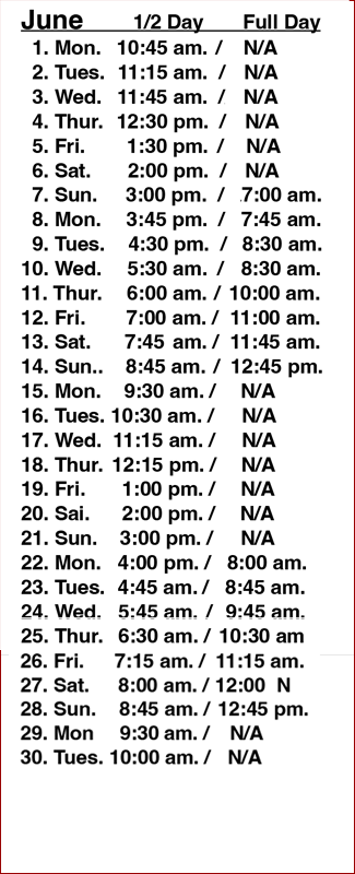 Stunmai II June 2026 Schedule